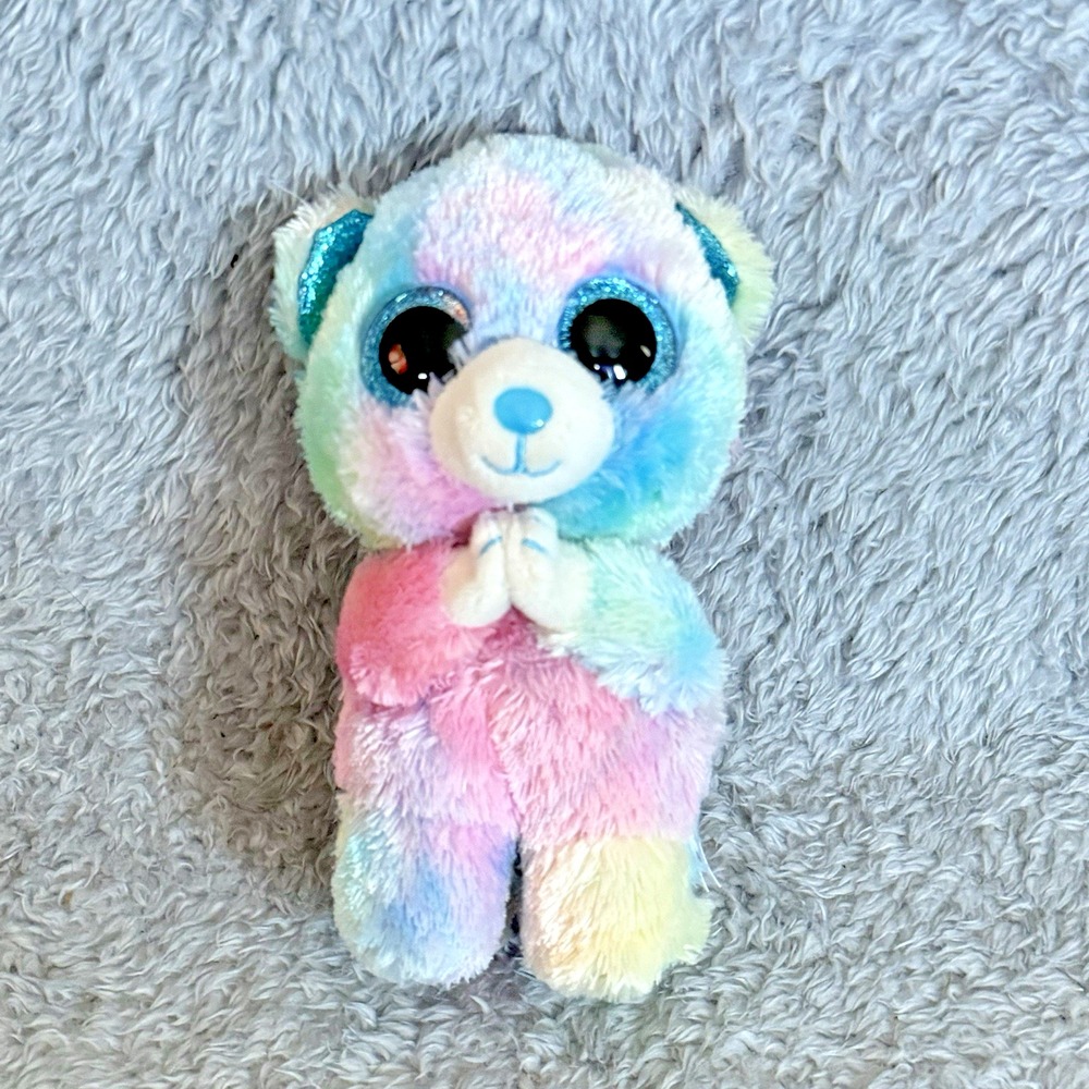 Ty Beanie Boos Hope Pastel Rainbow Bear Plush 6" Glitter Eyes Stuffed Animal Toy